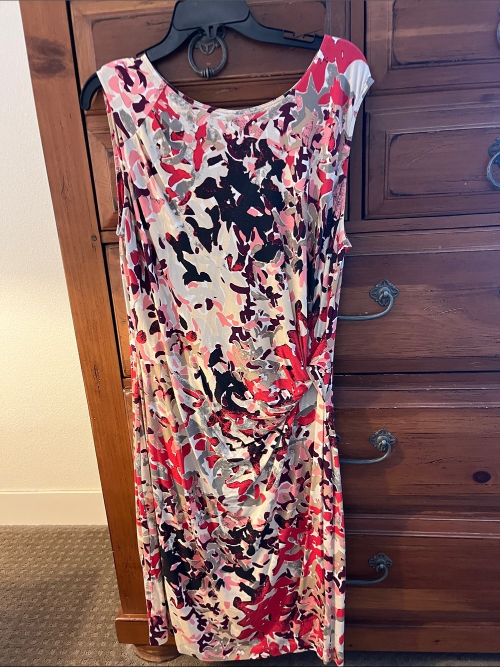 NIC+ZOE Pink & Cream Abstract Midi Dress Size Large NWOT